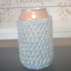 Blue Pink, and Yellow Crochet Can Holder